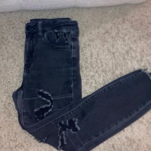 SO Black distressed jeans from mid thigh to below knee